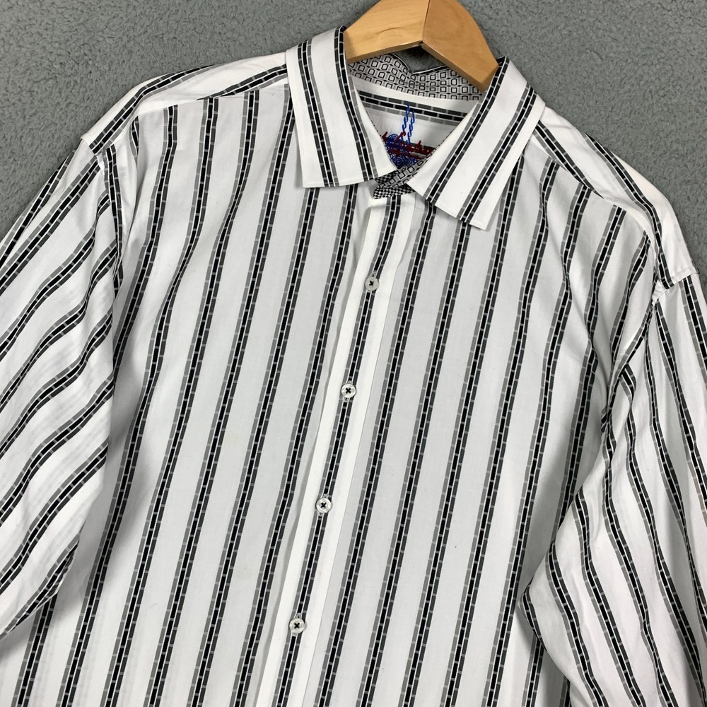Robert Graham Shirt Men's 2XL White/Black Striped Flip Cuff Business Casual Work